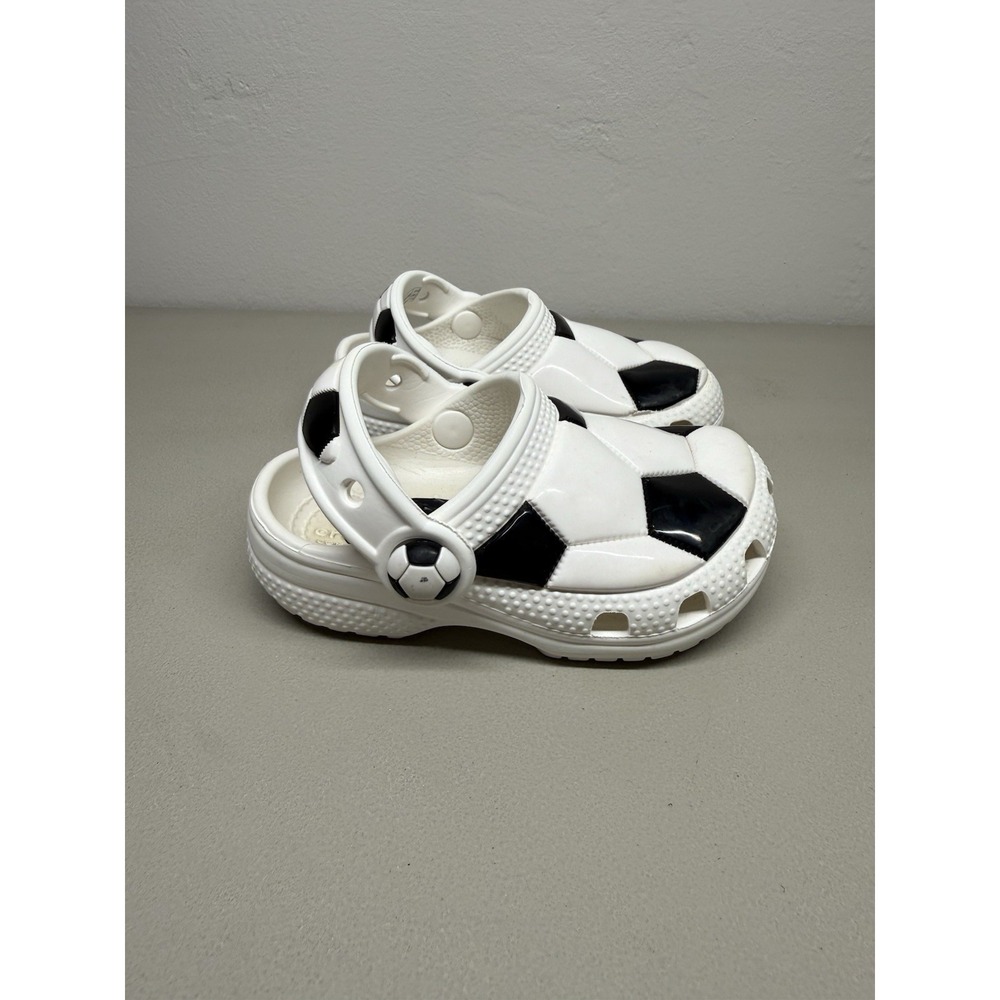 Crocs Classic Clogs Kids US 6 White Black Soccer Ball Slip On Shoes Toddler